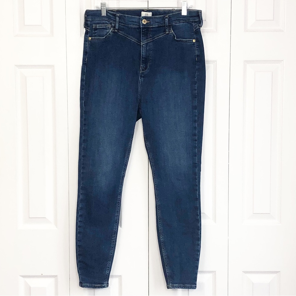 River Island Plus Dark Wash Denim High-Rise Skinny Ankle Jeans 14